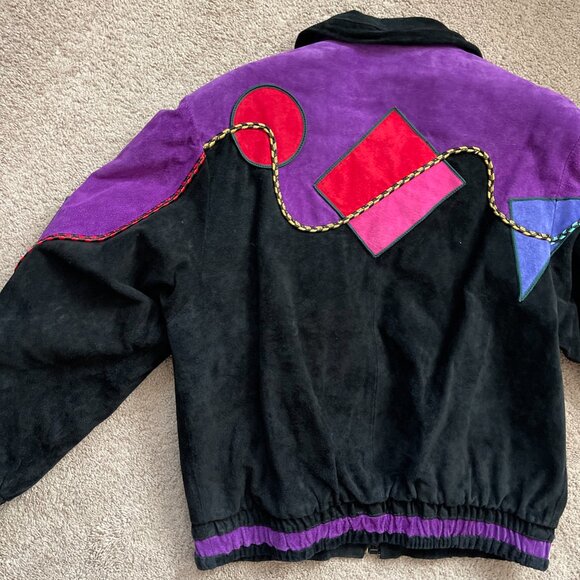 Mesa Ridge Suede Coat Womens M Purple Black Leather Southwestern Bomber Jacket - Picture 9 of 11